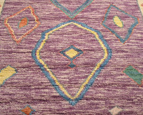 13 Feet Moroccan Purple Hand Woven Wool Runner Rug